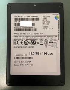 Samsung PM1643 MZ-ILT15T0 15.3TB 2.5" SSD SAS for HP, DELL Heath 55% - Photo 1/2