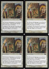 MTG: RUNE OF PROTECTION: GREEN Urza's Saga COMMON; played, Excellent x4
