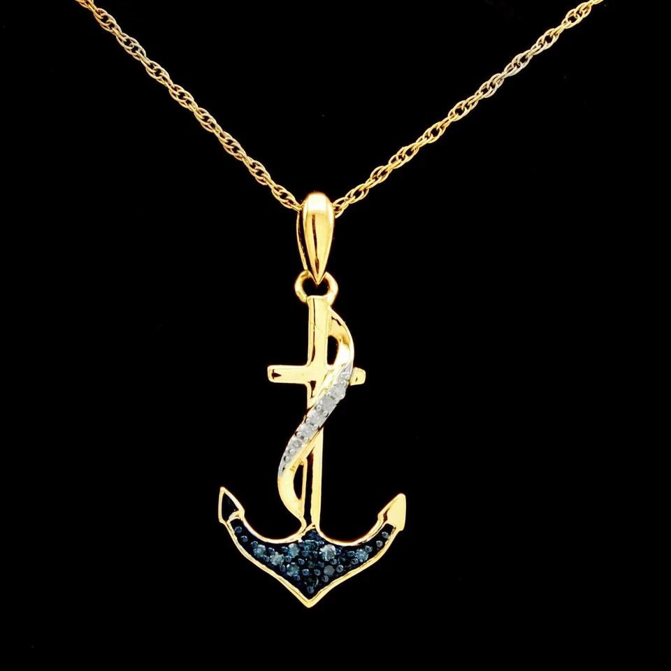 Colgante ancla redondo de diamantes azules de 1 quilate creado en laboratorio para mujer enchapado en oro amarillo de 14 quilates Foto 1 de 2