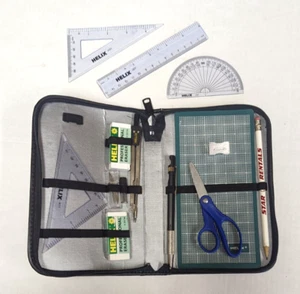 Helix Drafting Drawing Craft Zippered Case - Ruler Compass Triangles Cutting Mat - Picture 1 of 7
