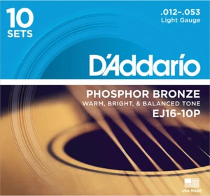 D'Addario EJ16-10P Phosphor Bronze Acoustic Guitar Strings, Light, 10 Sets - Picture 1 of 1