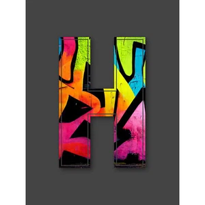 Buchstabe H Neon Kennzeichnung Deko Graffiti Alphabet Initiale großer Kunstdruck 18x24 - Bild 1 von 5