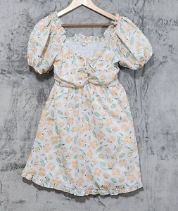 &merci Anthropologie Cottage Core Milkmade Eyelet Smocked Floral Dress Sz L - Picture 1 of 6
