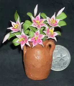 Potted Cut Tiger Lilies Pink 1:12 Miniature Flower Market P-OH-Lily 3505 Florist - Picture 1 of 3