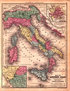 ANCIENT ITALY, ROME Antique original hand colored map 1856 - Picture 1 of 2