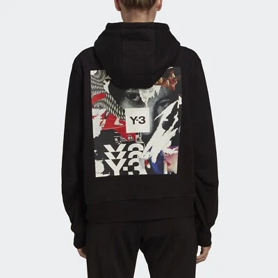 Y-3 YOHJI YAMAMOTO CH1 SUDADERA CON CAPUCHA GRÁFICA DE GRAN TAMAÑO, NEGRA para mujer XS / X-Small *NUEVA CON ETIQUETAS Foto 1 de 4
