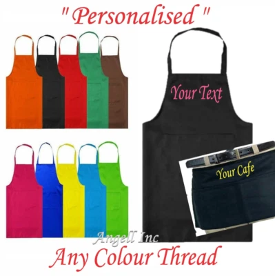 ANGELL INC Personalised Custom Embroidered Apron with POCKET BBQ Chef Cooking Baking GIFT