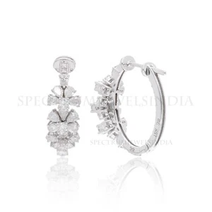 18k Solid White Gold Hoop Earrings SI/H Natural Diamond Birthday Gift 1.77 Ct - Picture 1 of 12