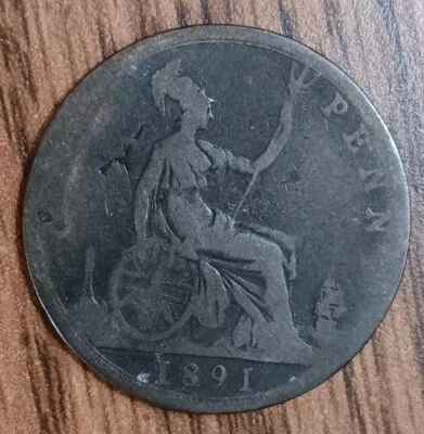 1891 UK Great Britain British Penny, Queen Victoria In Good+ Condition (J267) - Image 1 of 2