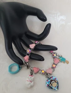 High Intencity Perry Platypus Retired Blue Hart Monkey Pic Locket Charm Bracelet - Picture 1 of 8