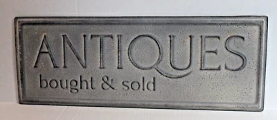 "Antiques Bought & Sold" Gray Metal Wall Sign 25 x 9" Rustic Home Wall Decor - Image 1 of 4