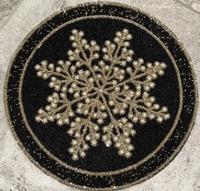 TAHARI Black & Gold Sparkle Beaded Dining Table Placemat Holiday Centerpiece - Image 1 of 2