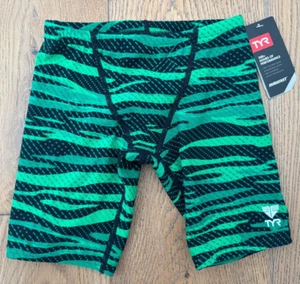 TYR Boy's Youth 22 SMALL Green Black Swim Suit Speed Jammer TIGER PRINT New - Picture 1 of 6
