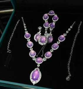 Lavender Jade jadeite bracelets &necklaces&Rings&earrings Jewelry Sets - Picture 1 of 11