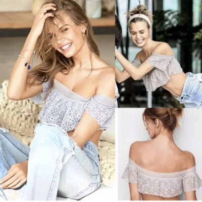 VICTORIA'S SECRET SEXY BRALETTE GRIS CON VOLANTES HOMBROS DESCUBIERTOS ENCAJE TALLA XS ¡NUEVO CON ETIQUETAS! Foto 1 de 4