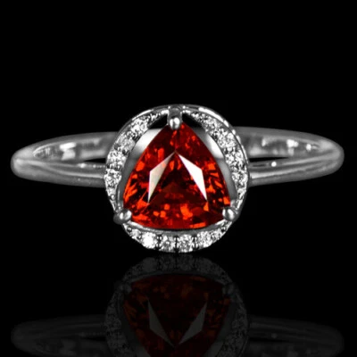 Oferta de anillo de diamantes de oro blanco de 14 k granate espesartita natural tamaño 1,26 quilates US6,5 Foto 1 de 3