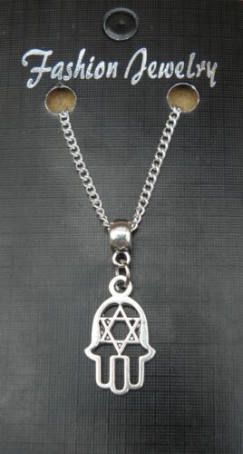 Hamsa Star of David Necklace 18" or 24 Inch Chain Good Luck Hand Pendant Charm