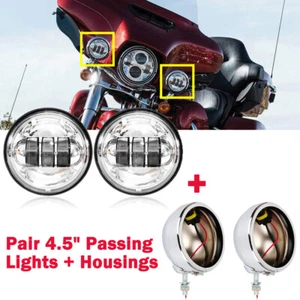 4.5" LED Auxiliary Spot Fog Passing Lights Lamps w/ Housing Bracket For Harley - Picture 1 of 12