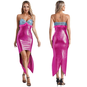 Womens Mermaid Costume Bodycon Dress Breathable Skirt Patchwork Uniform Glitter - Picture 1 of 49