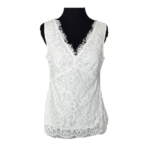 OFF WHITE Camicetta donna bianco sporco panna testurizzata floreale senza maniche scollo a V taglia 4 nuova con etichetta