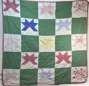 Vintage kleiner Patchwork Quilt Blumenmuster 38" x 38" handgenäht Maschinenbordüre - Bild 1 von 18