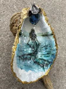 Decoupaged Austernschale mit Meerjungfrau Design oben Treibholz - Bild 1 von 6