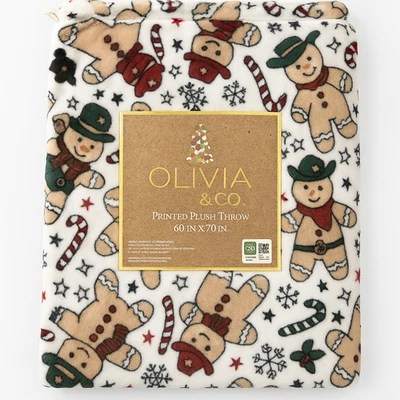 "Manta de vacaciones de vaquero de pan de jengibre con bastones de caramelo y copos de nieve 60""x70""" Foto 1 de 4