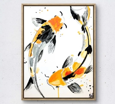 Original koi fish painting 14X11 Canvas acrylic abstract expressionism art - Image 1 of 4