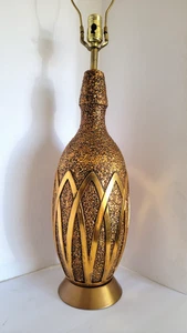 Mid Century Modern FORTUNE Lamp Co. Textured Ceramic Antique Gold & Brass Lamp - Picture 1 of 8