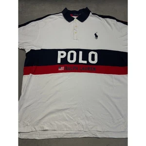 Polo Ralph Lauren Herren weiß gestreift Colorblock Poloshirt großes Pony USA Flagge 2XB - Bild 1 von 10
