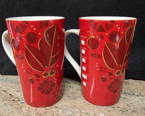 Starbucks Tall Christmas Set of 2 Mug ~ 2013 Red Coffee Cup Red Ornaments - Bild 1 von 7