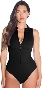 TA3 Black Sleeveless Surfy One Piece Swimsuit Lace Up Zipper -Size XL - Picture 1 of 11
