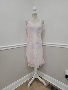 VTG Y2K Valerie Stevens Nightie White Chiffon Pastel Floral Medium Sheer Fairy L - Picture 1 of 9