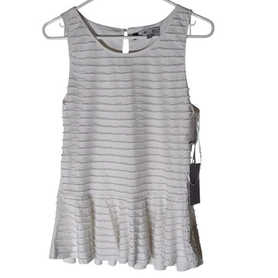 Nuevo con etiquetas Top Jennifer Lopez con cuentas 100 blanco brillante volantes sin mangas para mujer grande Foto 1 de 4