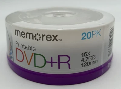 Memorex DVD+R Blank Printable 16x 4.7GB 120 Minutes Spindle 20 Pack NEW - Image 1 of 4
