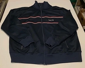 Vintage Adidas 1980's Navy Blue Bomber Stripe Track Jacket Full Zip Trefoil XL - Bild 1 von 8
