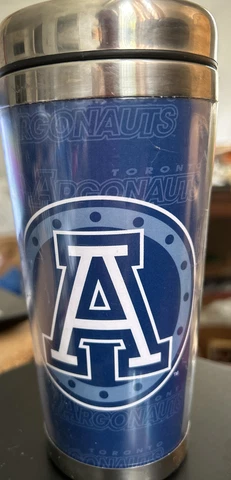 Toronto Argos CFL Football Travel  Coffee Mug Argonauts  Double Blue NEW Cover
