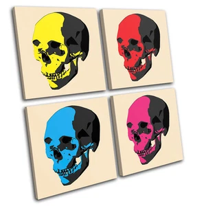 Skull Pop Art Illustration MULTI CANVAS WALL ART Picture Print VA - Picture 1 of 1