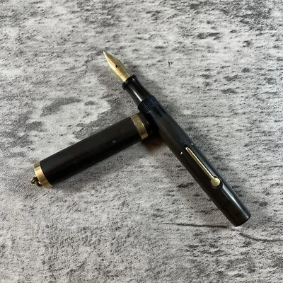 Warranted Fine Nib 14KT Easy Grip Brown Gold Trim Refillable Fountain Pen - Image 1 of 4