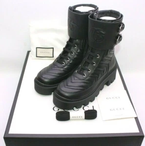 Gucci 628855 DH7A0 Interlocking G Combat Boots Woman Black Leather Size 5 - New! - Picture 1 of 10