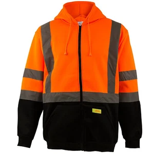 Class3 High Visibility Fleece Sweatshirt Full Zip Hooded, Black Bottom -H6611/12 - Picture 1 of 18