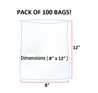 100 Pack - 8" W X 12" L, 4Mil Plastic Clear Bags Flat Heat Seal Poly Bag Hr