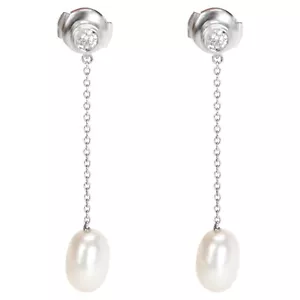 Tiffany Co Elsa Peretti Platinum Diamond By The Yard Pearl Dangle Drop Earrings - Picture 1 of 5
