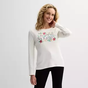 Petite Croft & Barrow Holiday Tee, Ivory, Sizes - Picture 1 of 4