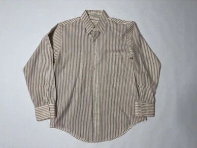 Camisa social masculina listrada de algodão dos anos 1970 com botões tamanho médio vintage retrô - Imagem 1 de 4