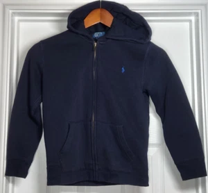 Polo Ralph Lauren Hoodie Boys 7 Navy Blue Full Zip Logo Pony Sweatshirt Hooded - Picture 1 of 8
