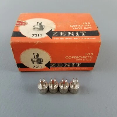 4 New NOS ZENIT 7211 Slotted Type Chrome Valve Caps w/ Tire Core Remover Tool - Image 1 of 4