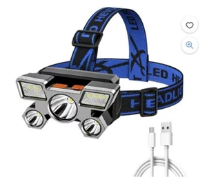 Waterproof 5LED Tactical Headlights USB Rechargeable Torch Camping Light 350lm - Picture 1 of 5