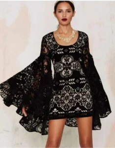 Nasty Gal Black Velvet Bell sleeve dress SZ XXS - Picture 1 of 11