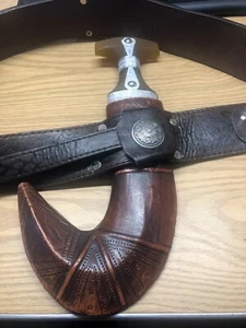 India Fighting Knife With Leather Belt & Sheath. Iron Sri Sahib Kirpan 12" Long - Picture 1 of 9